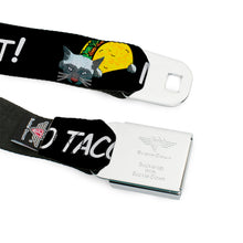 Load image into Gallery viewer, BD Wings Logo CLOSE-UP Full Color Black Silver Seatbelt Belt - Taco Cat I DON'T WANT TO TACO 'BOUT IT Webbing
