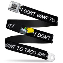 Load image into Gallery viewer, BD Wings Logo CLOSE-UP Full Color Black Silver Seatbelt Belt - Taco Cat I DON'T WANT TO TACO 'BOUT IT Webbing