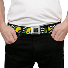 Load image into Gallery viewer, BD Wings Logo CLOSE-UP Full Color Black Silver Seatbelt Belt - Taco/Chevron Black/White Webbing