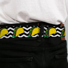 Load image into Gallery viewer, BD Wings Logo CLOSE-UP Full Color Black Silver Seatbelt Belt - Taco/Chevron Black/White Webbing