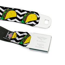Load image into Gallery viewer, BD Wings Logo CLOSE-UP Full Color Black Silver Seatbelt Belt - Taco/Chevron Black/White Webbing