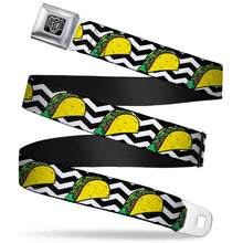 Load image into Gallery viewer, BD Wings Logo CLOSE-UP Full Color Black Silver Seatbelt Belt - Taco/Chevron Black/White Webbing