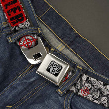 Load image into Gallery viewer, BD Wings Logo CLOSE-UP Full Color Black Silver Seatbelt Belt - ZOMBIE KILLER w/Stacked Zombies Sketch Webbing
