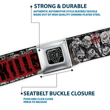 Load image into Gallery viewer, BD Wings Logo CLOSE-UP Full Color Black Silver Seatbelt Belt - ZOMBIE KILLER w/Stacked Zombies Sketch Webbing