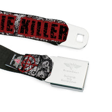 Load image into Gallery viewer, BD Wings Logo CLOSE-UP Full Color Black Silver Seatbelt Belt - ZOMBIE KILLER w/Stacked Zombies Sketch Webbing