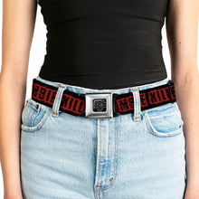 Load image into Gallery viewer, BD Wings Logo CLOSE-UP Full Color Black Silver Seatbelt Belt - ZOMBIE KILLER Zombie Target Black/White/Red Webbing