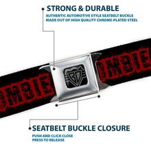 Load image into Gallery viewer, BD Wings Logo CLOSE-UP Full Color Black Silver Seatbelt Belt - ZOMBIE KILLER Zombie Target Black/White/Red Webbing