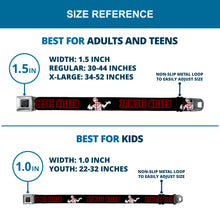 Load image into Gallery viewer, BD Wings Logo CLOSE-UP Full Color Black Silver Seatbelt Belt - ZOMBIE KILLER Zombie Target Black/White/Red Webbing