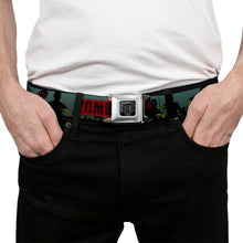 Load image into Gallery viewer, BD Wings Logo CLOSE-UP Full Color Black Silver Seatbelt Belt - ZOMBIE KILLER Zombie March Green/Red/Black Webbing