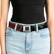 Load image into Gallery viewer, BD Wings Logo CLOSE-UP Full Color Black Silver Seatbelt Belt - ZOMBIE KILLER Zombie March Green/Red/Black Webbing