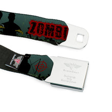 Load image into Gallery viewer, BD Wings Logo CLOSE-UP Full Color Black Silver Seatbelt Belt - ZOMBIE KILLER Zombie March Green/Red/Black Webbing