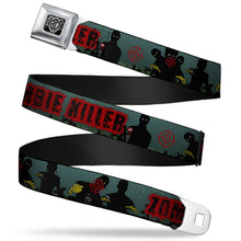 Load image into Gallery viewer, BD Wings Logo CLOSE-UP Full Color Black Silver Seatbelt Belt - ZOMBIE KILLER Zombie March Green/Red/Black Webbing