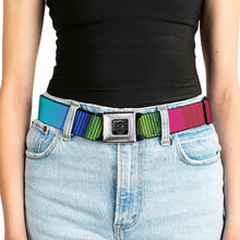 Load image into Gallery viewer, BD Wings Logo CLOSE-UP Full Color Black Silver Seatbelt Belt - Zarape7 Vertical Pinks/Blues/Greens/Black Webbing