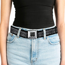 Load image into Gallery viewer, BD Wings Logo CLOSE-UP Full Color Black Silver Seatbelt Belt - BD Monogram2 Gray/Black Webbing