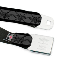 Load image into Gallery viewer, BD Wings Logo CLOSE-UP Full Color Black Silver Seatbelt Belt - BD Monogram2 Gray/Black Webbing