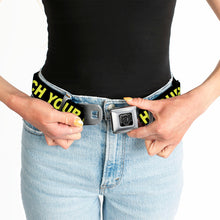 Load image into Gallery viewer, BD Wings Logo CLOSE-UP Full Color Black Silver Seatbelt Belt - CAUTION WATCH YOUR DUBSTEP Black/Yellow Webbing