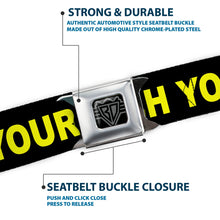 Load image into Gallery viewer, BD Wings Logo CLOSE-UP Full Color Black Silver Seatbelt Belt - CAUTION WATCH YOUR DUBSTEP Black/Yellow Webbing