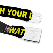 Load image into Gallery viewer, BD Wings Logo CLOSE-UP Full Color Black Silver Seatbelt Belt - CAUTION WATCH YOUR DUBSTEP Black/Yellow Webbing