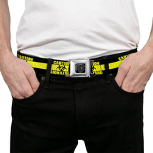 Load image into Gallery viewer, BD Wings Logo CLOSE-UP Full Color Black Silver Seatbelt Belt - CAUTION BIOHAZARD Black/Yellow Webbing