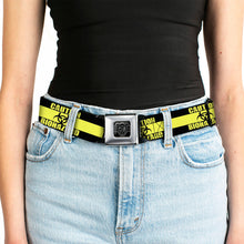 Load image into Gallery viewer, BD Wings Logo CLOSE-UP Full Color Black Silver Seatbelt Belt - CAUTION BIOHAZARD Black/Yellow Webbing