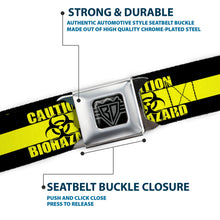 Load image into Gallery viewer, BD Wings Logo CLOSE-UP Full Color Black Silver Seatbelt Belt - CAUTION BIOHAZARD Black/Yellow Webbing