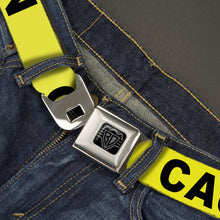 Load image into Gallery viewer, BD Wings Logo CLOSE-UP Full Color Black Silver Seatbelt Belt - CAUTION Yellow/Black Webbing