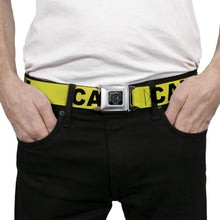 Load image into Gallery viewer, BD Wings Logo CLOSE-UP Full Color Black Silver Seatbelt Belt - CAUTION Yellow/Black Webbing