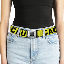 Load image into Gallery viewer, BD Wings Logo CLOSE-UP Full Color Black Silver Seatbelt Belt - CAUTION Yellow/Black Webbing