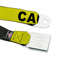 Load image into Gallery viewer, BD Wings Logo CLOSE-UP Full Color Black Silver Seatbelt Belt - CAUTION Yellow/Black Webbing