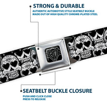 Load image into Gallery viewer, BD Wings Logo CLOSE-UP Full Color Black Silver Seatbelt Belt - Diamond Sugar Skull Stacked Black/Silver Fade/White Webbing