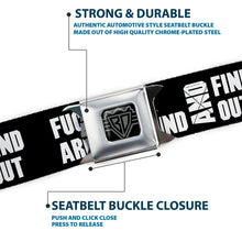 Load image into Gallery viewer, BD Wings Logo CLOSE-UP Black/Silver Seatbelt Belt - FAFO FUCK AROUND AND FIND OUT Bold Black/White Webbing