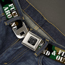 Load image into Gallery viewer, BD Wings Logo CLOSE-UP Black/Silver Seatbelt Belt - FAFO FUCK AROUND &amp; FIND OUT Stencil Camo/White Webbing