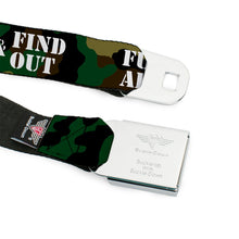 Load image into Gallery viewer, BD Wings Logo CLOSE-UP Black/Silver Seatbelt Belt - FAFO FUCK AROUND &amp; FIND OUT Stencil Camo/White Webbing