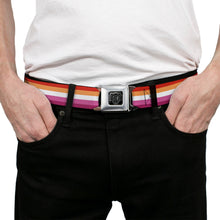 Load image into Gallery viewer, BD Wings Logo CLOSE-UP Black/Silver Seatbelt Belt - Flag Lesbian Five Stripe Oranges/White/Pinks Webbing