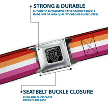 Load image into Gallery viewer, BD Wings Logo CLOSE-UP Black/Silver Seatbelt Belt - Flag Lesbian Five Stripe Oranges/White/Pinks Webbing