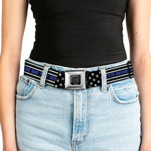 Load image into Gallery viewer, BD Wings Logo CLOSE-UP Black/Silver Seatbelt Belt - FAFO FUCK AROUND AND FIND OUT Thin Blue Line Flag Webbing