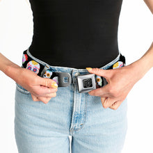 Load image into Gallery viewer, BD Wings Logo CLOSE-UP Full Color Black Silver Seatbelt Belt - Staggered Sugar Skulls Black/Multi Color Webbing