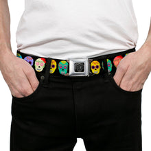 Load image into Gallery viewer, BD Wings Logo CLOSE-UP Black/Silver Seatbelt Belt - Painted Sugar Skulls Black/Multi Color Webbing