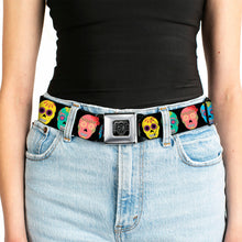 Load image into Gallery viewer, BD Wings Logo CLOSE-UP Black/Silver Seatbelt Belt - Painted Sugar Skulls Black/Multi Color Webbing
