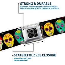 Load image into Gallery viewer, BD Wings Logo CLOSE-UP Black/Silver Seatbelt Belt - Painted Sugar Skulls Black/Multi Color Webbing