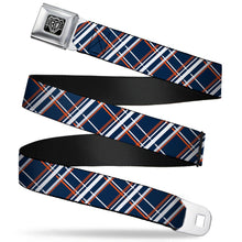 Load image into Gallery viewer, BD Wings Logo CLOSE-UP Full Color Black Silver Seatbelt Belt - Plaid X2 Navy/White/Orange Webbing