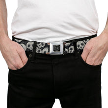Load image into Gallery viewer, BD Wings Logo CLOSE-UP Full Color Black Silver Seatbelt Belt - Panda Bear Sugar Skull Scattered Black/Cream Webbing