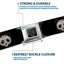 Load image into Gallery viewer, BD Wings Logo CLOSE-UP Black/Silver Seatbelt Belt - Panda Bear Sugar Skull Black/Cream Webbing