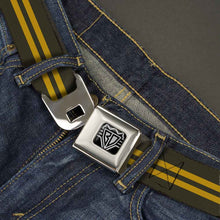 Load image into Gallery viewer, BD Wings Logo CLOSE-UP Full Color Black Silver Seatbelt Belt - Stripe Black/Gold Webbing