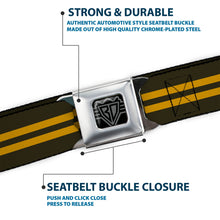 Load image into Gallery viewer, BD Wings Logo CLOSE-UP Full Color Black Silver Seatbelt Belt - Stripe Black/Gold Webbing