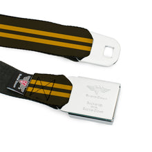 Load image into Gallery viewer, BD Wings Logo CLOSE-UP Full Color Black Silver Seatbelt Belt - Stripe Black/Gold Webbing