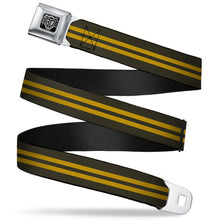 Load image into Gallery viewer, BD Wings Logo CLOSE-UP Full Color Black Silver Seatbelt Belt - Stripe Black/Gold Webbing
