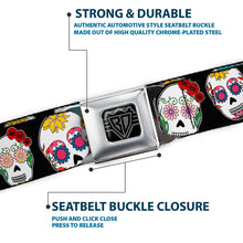 Load image into Gallery viewer, BD Wings Logo CLOSE-UP Full Color Black Silver Seatbelt Belt - Sugar Skull Outline Black/Multi Color Webbing
