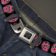 Load image into Gallery viewer, BD Wings Logo CLOSE-UP Black/Silver Seatbelt Belt - Sugar Skulls Black/White/Fuchsia Webbing