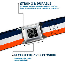 Load image into Gallery viewer, BD Wings Logo CLOSE-UP Full Color Black Silver Seatbelt Belt - Stripe Navy/White/Orange Webbing